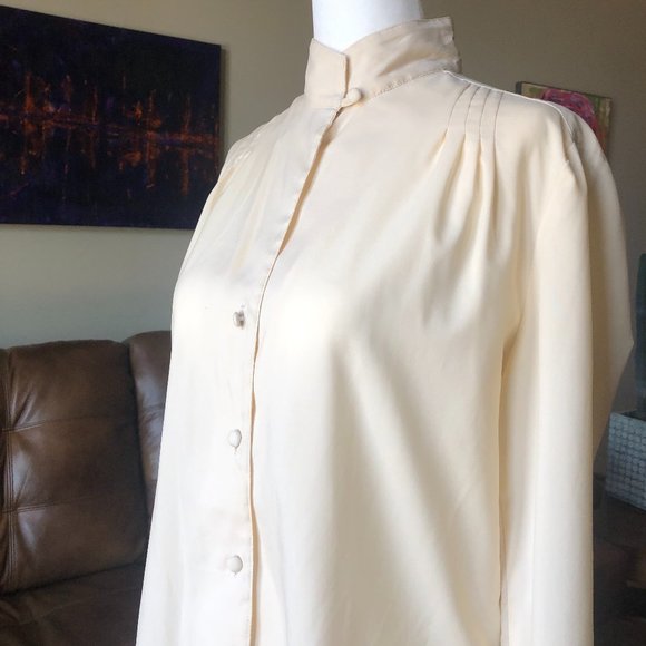 Vintage Tops - Vintage Cream Polyester Blouse by Josephine Button Down